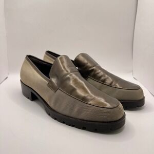 Amalfi Italy Loafers Bronze Leather Lug Sole Chunky Block Heel Slip On Shoes 7.5
